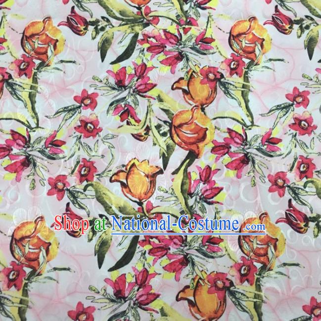 Chinese Traditional Apparel Fabric Qipao Brocade Classical Tulip Pattern Design Silk Material Satin Drapery