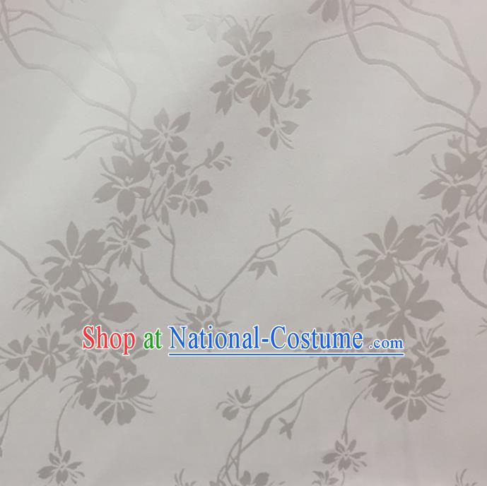 Chinese Traditional Apparel Fabric White Brocade Classical Flowers Pattern Design Silk Material Satin Drapery