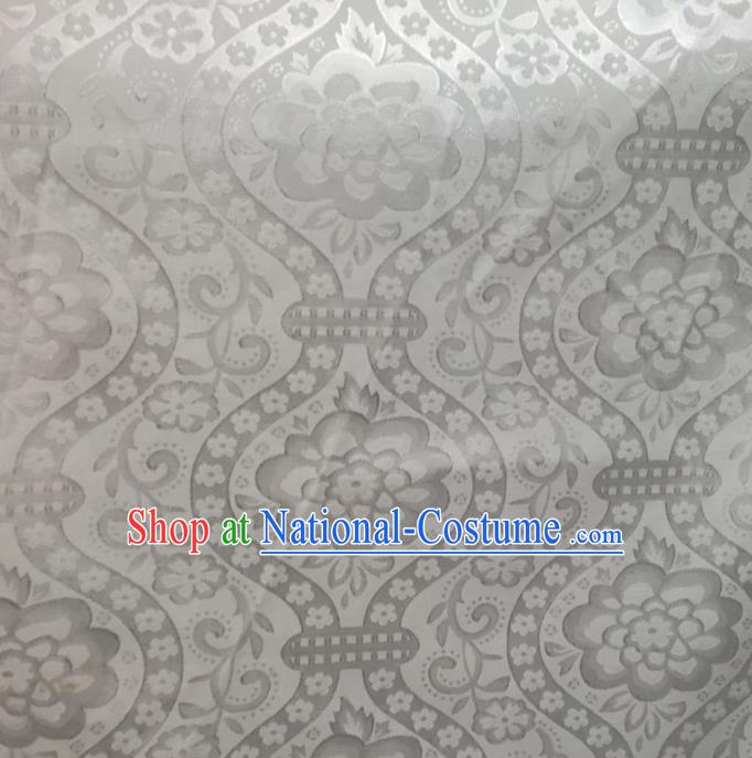 Chinese Traditional Apparel Fabric White Brocade Classical Flowers Vase Pattern Design Silk Material Satin Drapery