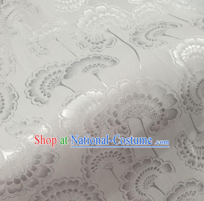 Chinese Traditional Apparel Fabric White Brocade Classical Celosia Cristata Pattern Design Silk Material Satin Drapery