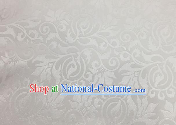 Chinese Traditional Apparel Fabric White Brocade Classical Pattern Design Silk Material Satin Drapery