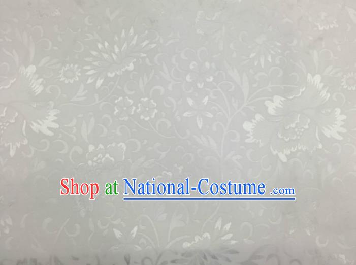 Chinese Traditional Apparel Fabric White Brocade Classical Lotus Pattern Design Silk Material Satin Drapery