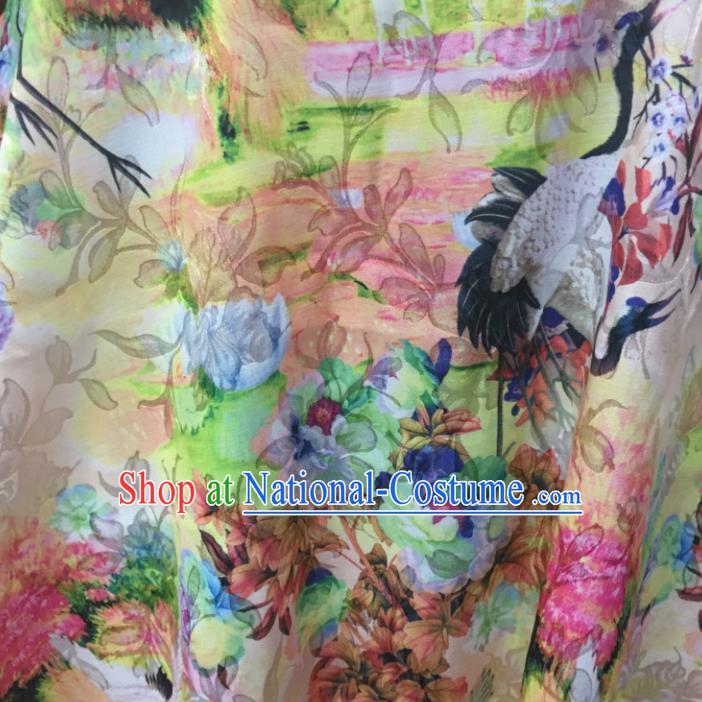 Chinese Traditional Apparel Fabric Printing Cranes Brocade Classical Pattern Design Silk Material Satin Drapery