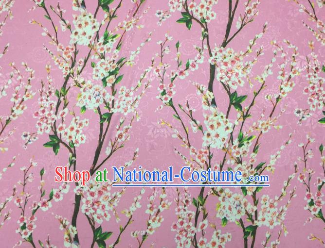 Chinese Traditional Apparel Fabric Printing Peach Blossom Pink Brocade Classical Pattern Design Silk Material Satin Drapery