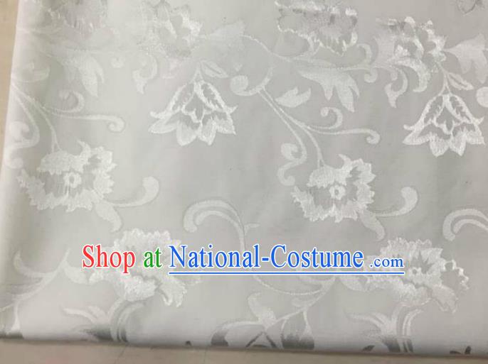 Chinese Traditional Apparel Fabric White Brocade Classical Pattern Design Silk Material Satin Drapery