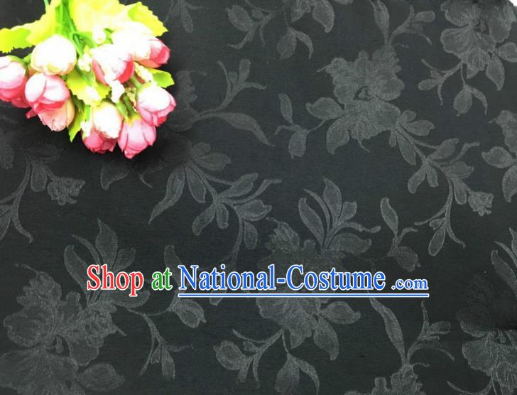 Chinese Traditional Apparel Fabric Black Qipao Brocade Classical Peony Pattern Design Silk Material Satin Drapery