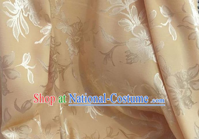 Chinese Traditional Apparel Fabric Light Golden Qipao Brocade Classical Peony Pattern Design Silk Material Satin Drapery