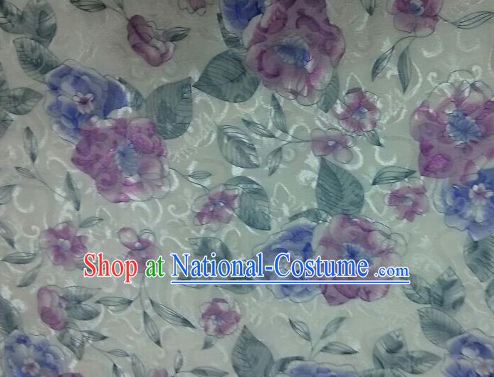 Chinese Traditional Apparel Fabric Qipao Brocade Classical Purple Flowers Pattern Design Silk Material Satin Drapery