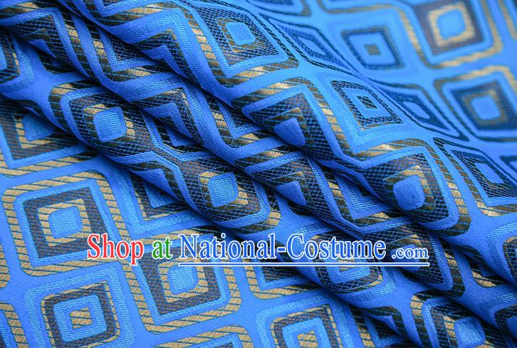 Chinese Traditional Apparel Qipao Fabric Blue Brocade Classical Pattern Design Material Satin Drapery