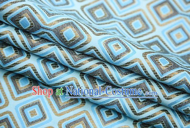 Chinese Traditional Apparel Qipao Fabric Light Blue Brocade Classical Pattern Design Material Satin Drapery