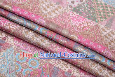 Chinese Traditional Apparel Fabric Tibetan Robe Light Pink Brocade Classical Pattern Design Material Satin Drapery