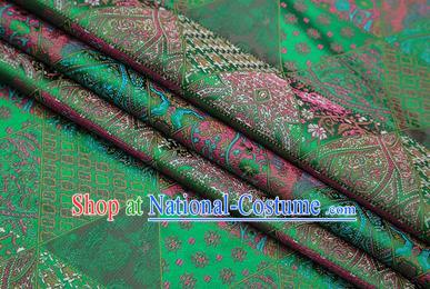 Chinese Traditional Apparel Fabric Tibetan Robe Green Brocade Classical Pattern Design Material Satin Drapery