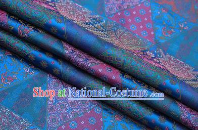 Chinese Traditional Apparel Fabric Tibetan Robe Blue Brocade Classical Pattern Design Material Satin Drapery