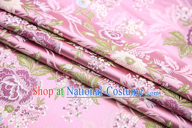 Chinese Traditional Bride Apparel Fabric Pink Brocade Classical Peony Pattern Design Material Satin Drapery