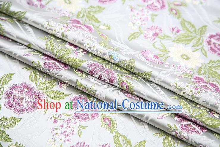 Chinese Traditional Bride Apparel Fabric White Brocade Classical Peony Pattern Design Material Satin Drapery