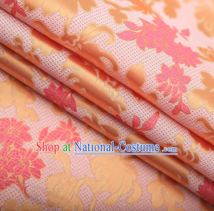 Chinese Traditional Apparel Pink Brocade Fabric Classical Peony Chrysanthemum Pattern Design Material Satin Drapery