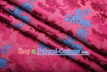 Chinese Traditional Apparel Rosy Brocade Fabric Classical Peony Chrysanthemum Pattern Design Material Satin Drapery