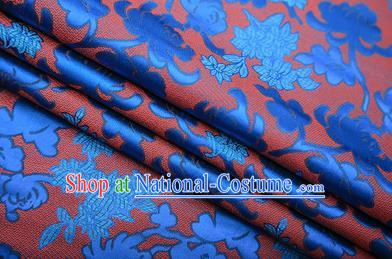 Chinese Traditional Apparel Blue Brocade Fabric Classical Peony Chrysanthemum Pattern Design Material Satin Drapery