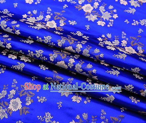 Traditional Chinese Royalblue Brocade Fabric Tang Suit Classical Petunia Pattern Design Satin Material Drapery