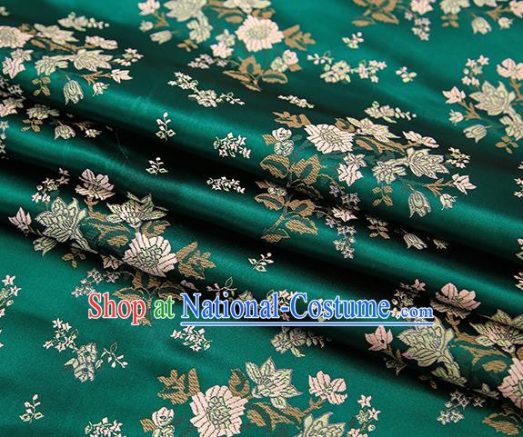 Traditional Chinese Atrovirens Brocade Fabric Tang Suit Classical Petunia Pattern Design Satin Material Drapery