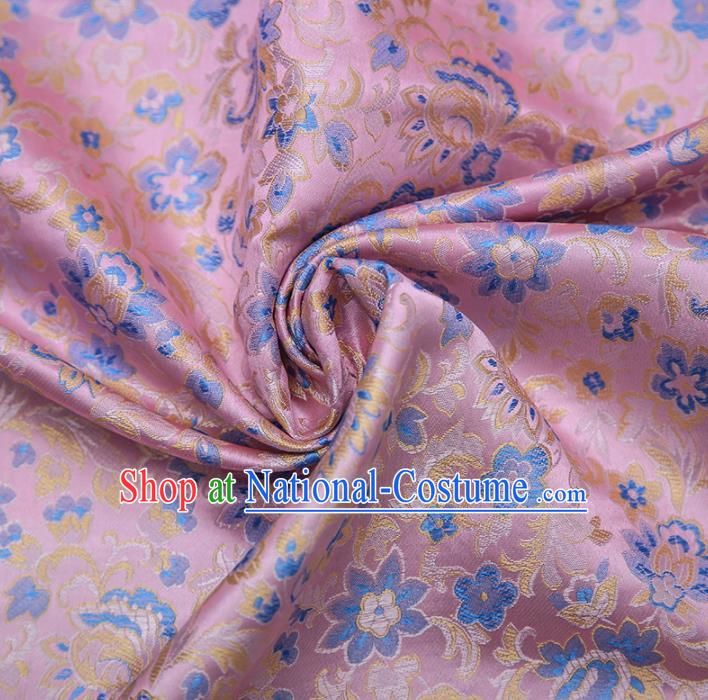 Chinese Traditional Apparel Pink Brocade Fabric Classical Flowers Pattern Design Material Satin Drapery