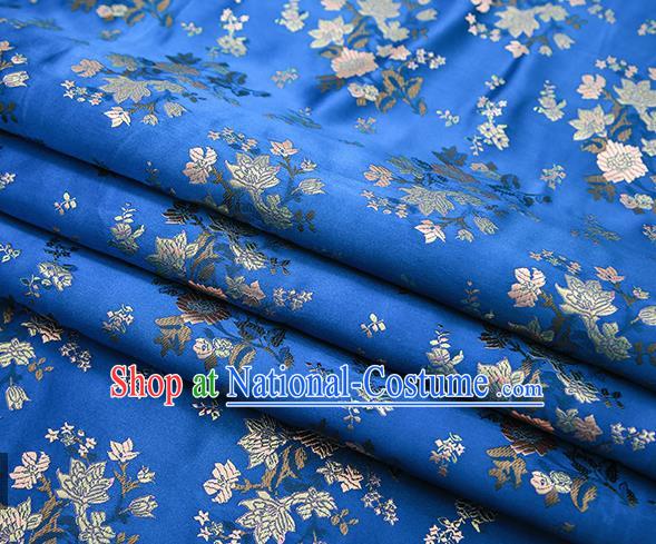 Traditional Chinese Blue Brocade Fabric Tang Suit Classical Pattern Design Satin Material Drapery