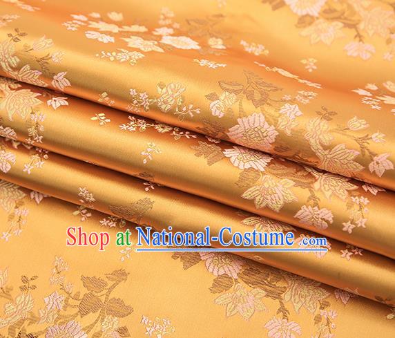 Traditional Chinese Golden Brocade Fabric Tang Suit Classical Pattern Design Satin Material Drapery