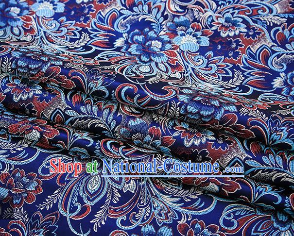 Chinese Traditional Royalblue Satin Brocade Fabric Tang Suit Classical Pattern Design Material Drapery