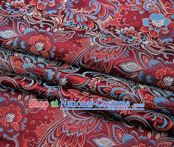 Chinese Traditional Purplish Red Satin Brocade Fabric Tang Suit Classical Pattern Design Material Drapery