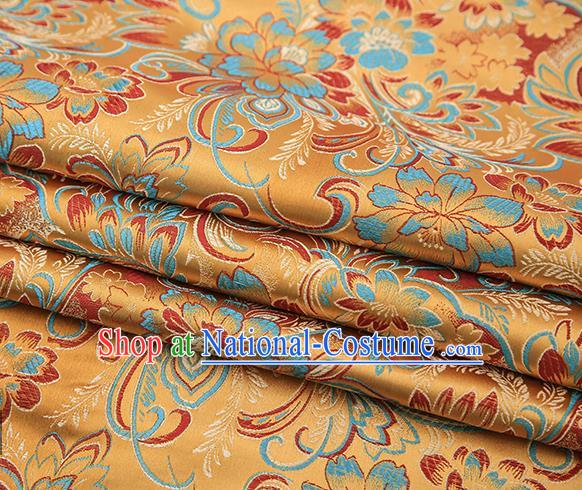 Chinese Traditional Golden Satin Brocade Fabric Tang Suit Classical Pattern Design Material Drapery