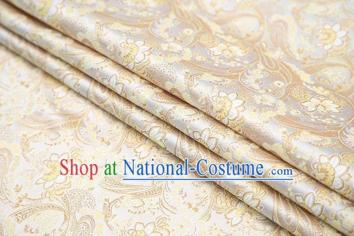 Top Grade Golden Satin Chinese Traditional Brocade Fabric Qipao Dress Classical Lotus Pattern Design Material Drapery