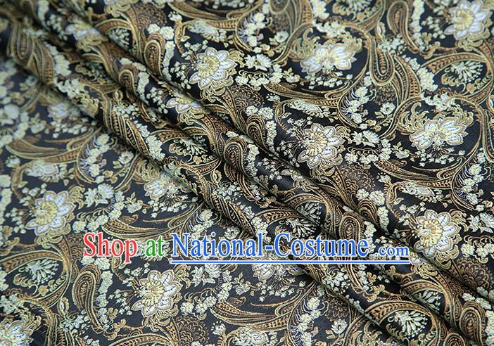 Top Grade Black Satin Chinese Traditional Brocade Fabric Qipao Dress Classical Lotus Pattern Design Material Drapery