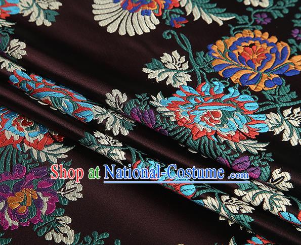 Top Grade Chinese Traditional Brown Satin Fabric Tang Suit Brocade Classical Embroidery Flower Pattern Design Material Drapery