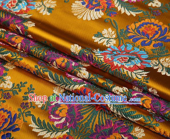 Top Grade Chinese Traditional Golden Satin Fabric Tang Suit Brocade Classical Embroidery Flower Pattern Design Material Drapery