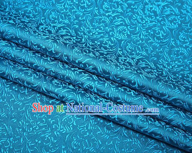 Top Grade Chinese Traditional Blue Brocade Fabric Tang Suit Satin Material Classical Pattern Design Drapery