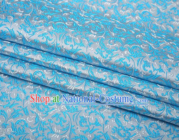 Top Grade Chinese Traditional Blue Brocade Fabric Tang Suit Satin Material Classical Pattern Design Drapery