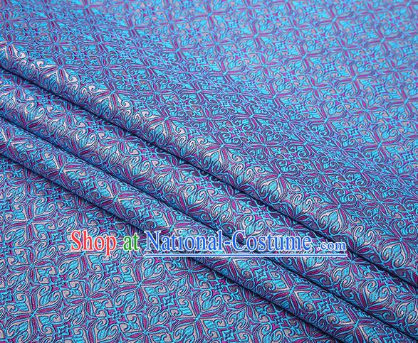 Top Grade Chinese Traditional Blue Brocade Fabric Tang Suit Satin Material Classical Pattern Design Drapery