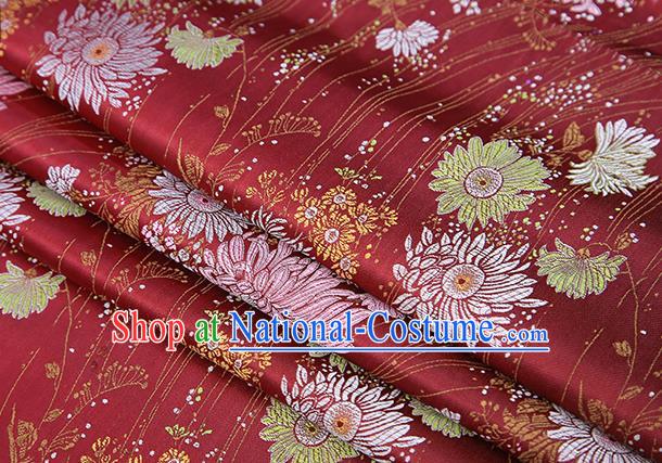 Top Grade Chinese Traditional Purplish Red Brocade Fabric Tang Suit Silk Material Classical Chrysanthemum Pattern Design Drapery