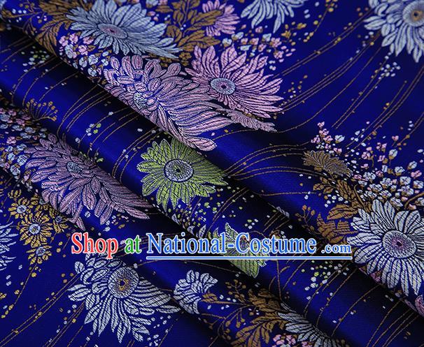 Top Grade Chinese Traditional Royalblue Brocade Fabric Tang Suit Silk Material Classical Chrysanthemum Pattern Design Drapery