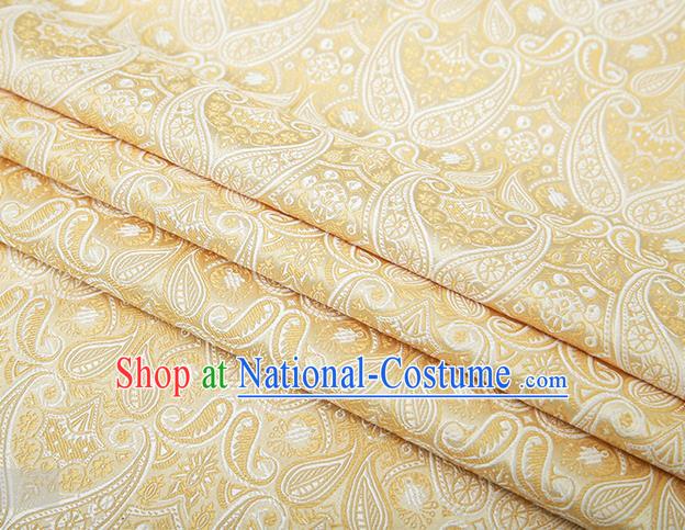 Chinese Traditional Golden Satin Fabric Tang Suit Brocade Classical Loquat Flower Pattern Design Material Drapery