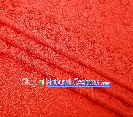 Chinese Traditional Red Satin Fabric Tang Suit Brocade Classical Loquat Flower Pattern Design Material Drapery