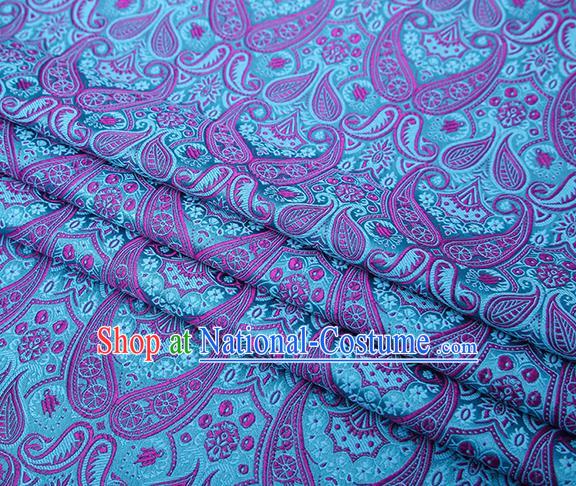 Chinese Traditional Light Blue Satin Fabric Tang Suit Brocade Classical Loquat Flower Pattern Design Material Drapery