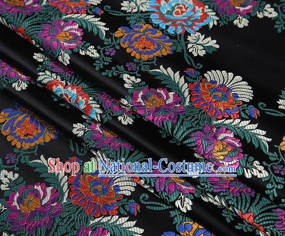 Top Grade Chinese Traditional Black Satin Fabric Tang Suit Brocade Classical Embroidery Flower Pattern Design Material Drapery