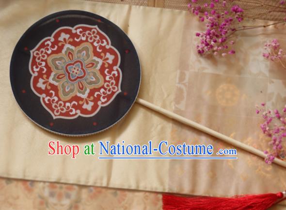 Chinese Ancient Palace Fans Hanfu Black Silk Round Fans for Women