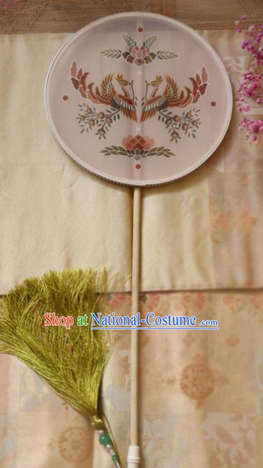 Chinese Ancient Palace Fans Hanfu Printing Phoenix Silk Round Fans for Women