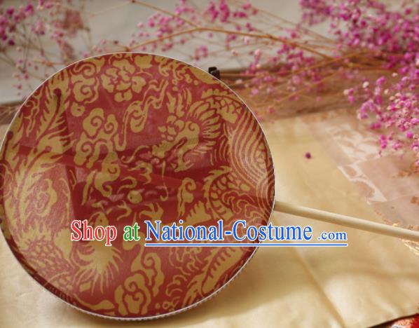 Chinese Ancient Palace Fans Hanfu Red Silk Phoenix Round Fans for Women