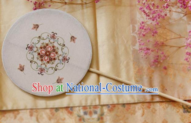 Chinese Ancient Handmade Palace Fans Traditional Hanfu White Silk Round Fans for Women