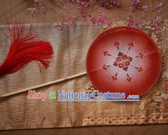 Chinese Ancient Handmade Palace Fans Traditional Hanfu Printing Red Round Fans for Women