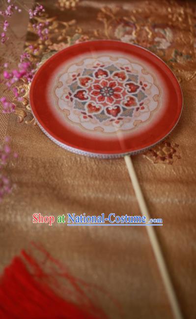 Chinese Ancient Handmade Red Palace Fans Traditional Hanfu Round Fans for Women