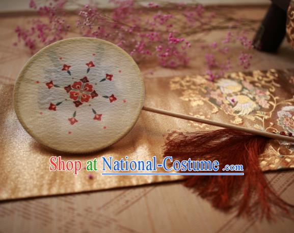 Chinese Ancient Handmade Beige Palace Fans Traditional Hanfu Round Fans for Women